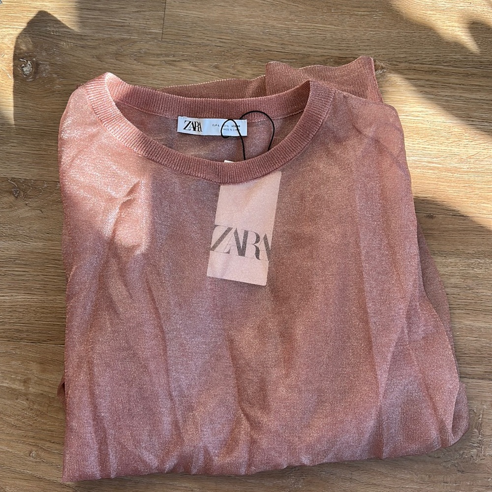 Zara Semi Sheer Knit Top Sz L - Mauve Pink - Picture 3 of 4
